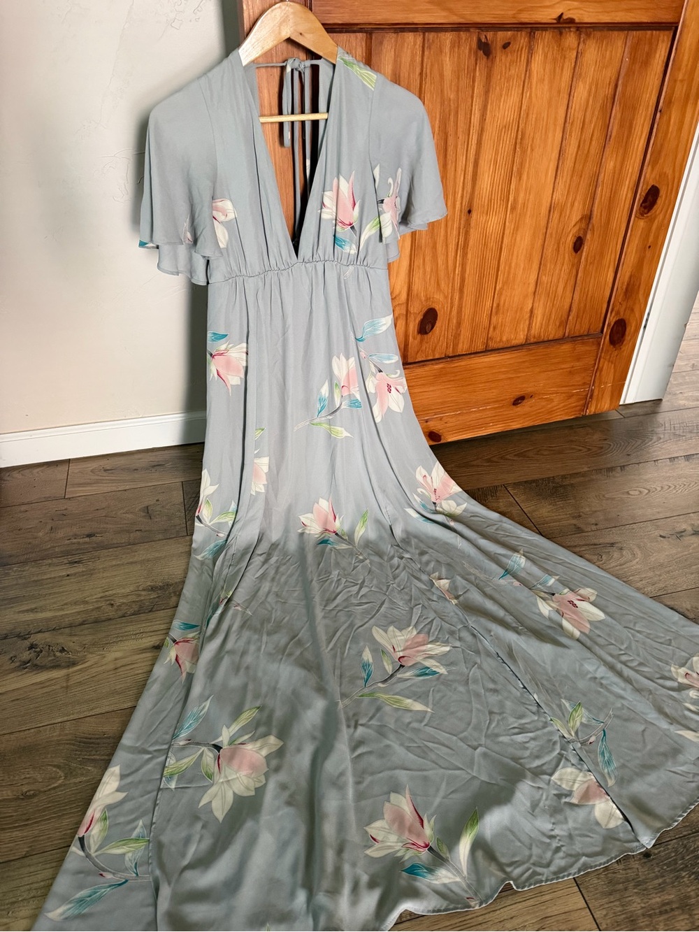 Show Me Your MuMu Grey Maxi Dress with Pastel Floral Print